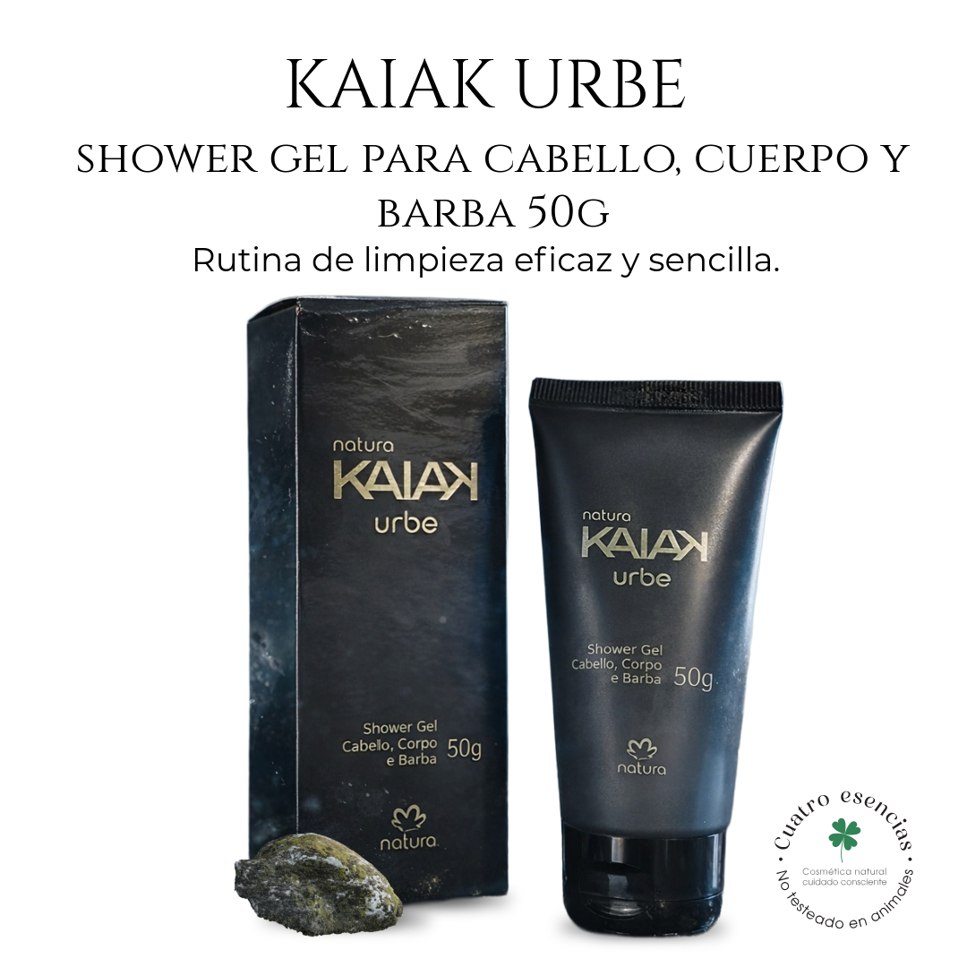 Natura Kaiak Urbe Gel de Ducha Multifuncional para Cabello, Cuerpo y Barba 50 g