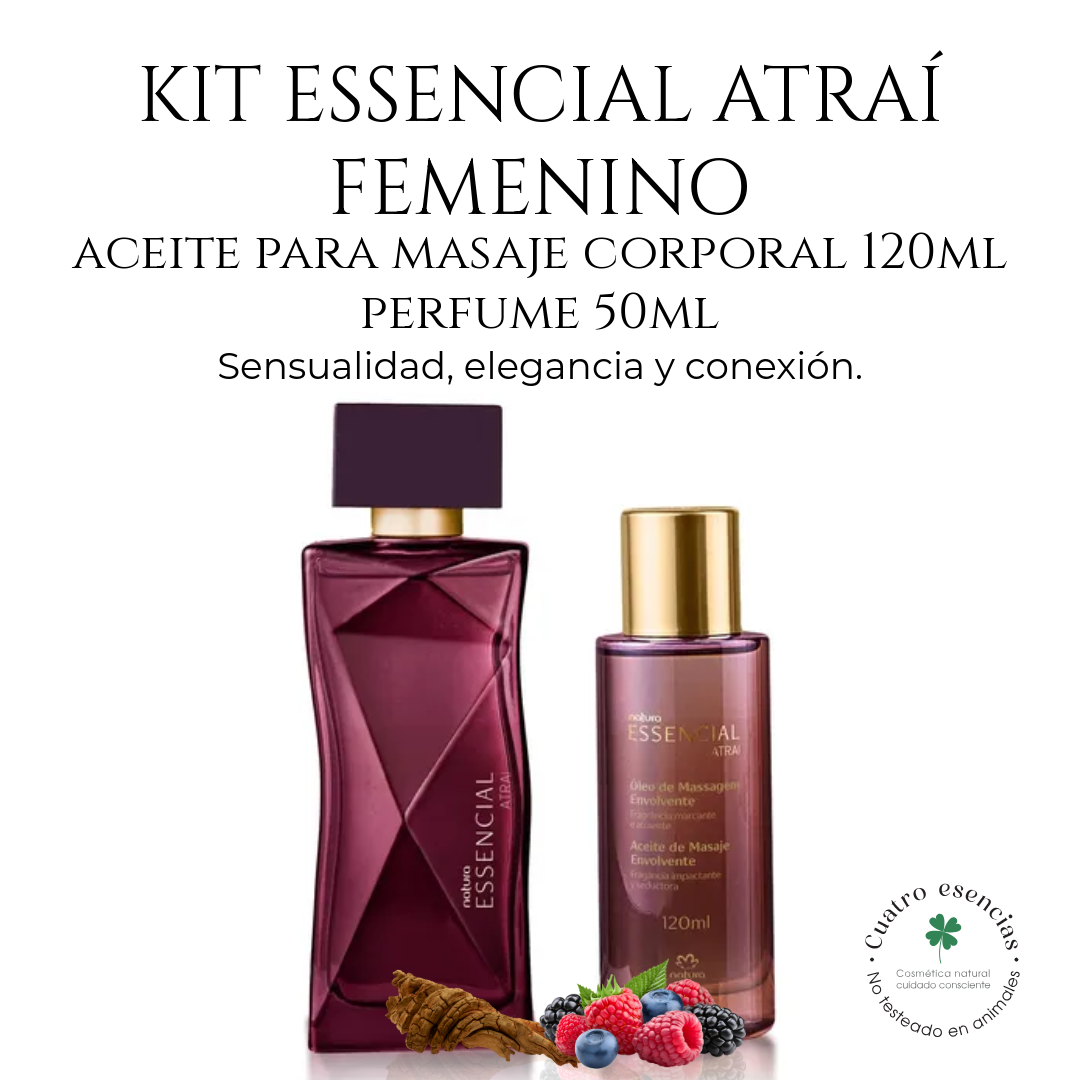 Natura Essencial Atrai – Kit Regalo Eau de Parfum 50 ml + Aceite de Masaje