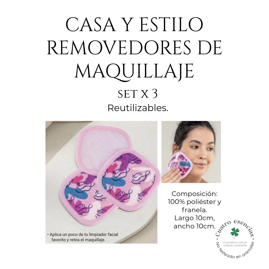 Casa y Estilo Set x3 Removedores de Maquillaje Reutilizables